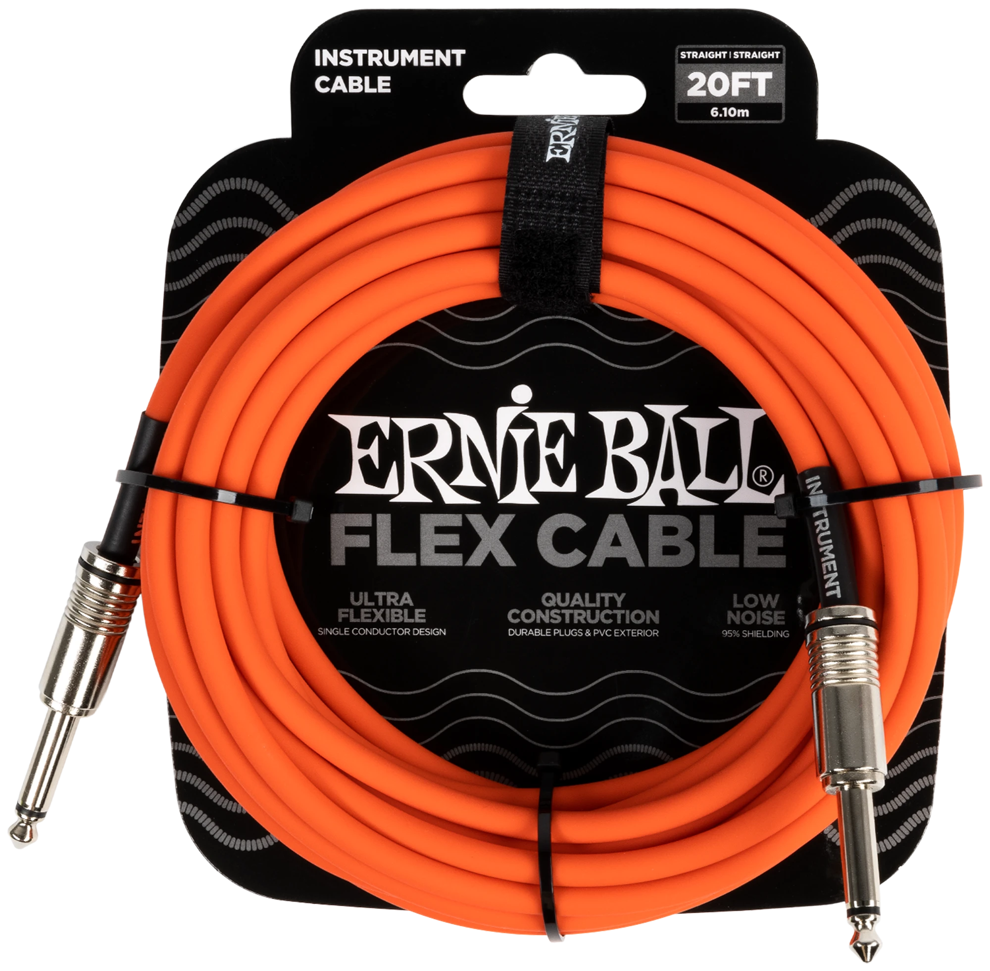Ernie Ball Instrumentenkabel, Flex, gerade/gerade, Orange, 6.09m